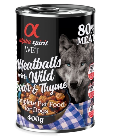 4 + 2 Gratis! Alpha Spirit Gehaktballen voor honden 6 x 400 g - Wild zwijn & tijm - natvoer honden