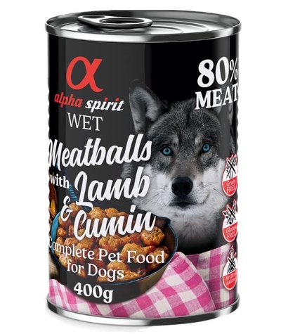 4 + 2 Gratis! Alpha Spirit Gehaktballen voor honden 6 x 400 g - Lam met komijn - natvoer honden