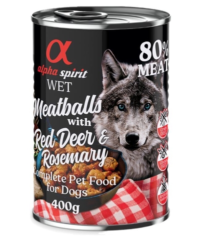 4 + 2 Gratis! Alpha Spirit Gehaktballen voor honden 6 x 400 g - Edelhert & rozemarijn - natvoer honden