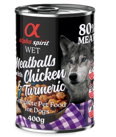 4 + 2 Gratis! Alpha Spirit Gehaktballen voor honden 6 x 400 g - Kip met kurkuma - natvoer honden