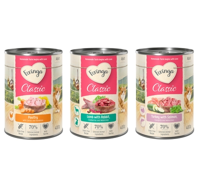12x400g Feringa Classic Meat Menu Mixpakket 4 (Gevogelte. Lam & Konijn. Zalm & Kalkoen) Kattenvoer - natvoer katten