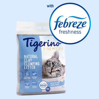 Tigerino Premium Febreze/Ambi Pur Freshness Frisse Katoenbloesem geur Kattenbakvulling - 2 x 12 liter