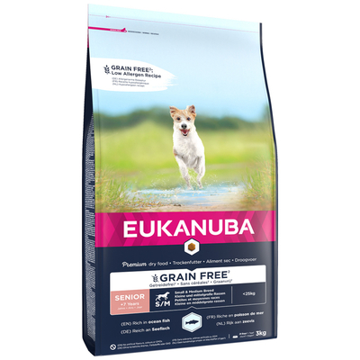 Voordeelpakket: 2x3kg Eukanuba Senior Klein & Middelgroot Ras Graanvrij Zeevis Hondenvoer droog - hondenbrokken