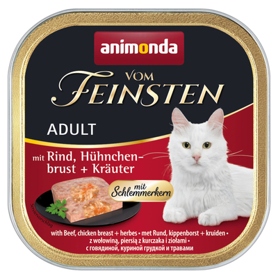 animonda vom Feinsten Adult Voordeelpakket 32 x 100 g Kattenvoer - Gourmet met rundvlees. kipfilet & kruiden - natvoer katten