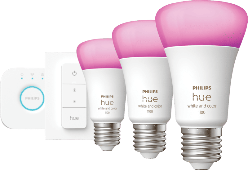 Philips Hue White & Color Starter Pack E27 met 3 lampen, dimmer + Bridge