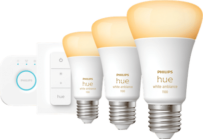 Philips Hue starterkit - warm tot koelwit licht - 3 lampen - E27 - 1100lm - 1 dimmer switch