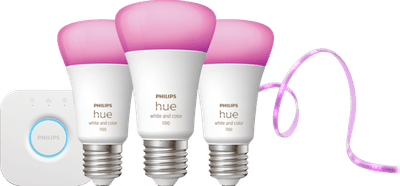 Philips Hue White and Color Startpakket E27 3-pack + Solo Lightstrip 3m
