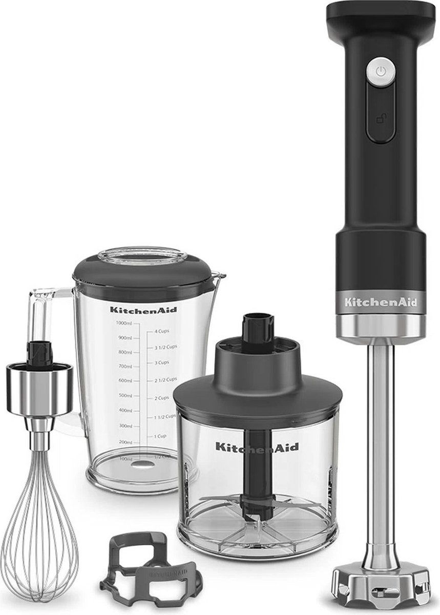 Kitchenaid staafmixer - Kitchenaid Go - Draagbare staafmixer met extra hakmolen en garde - zonder batterij - Zwart