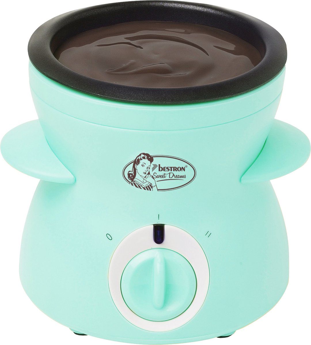 Bestron Chocolade-Fondueset voor 2 Personen, elektrische Chocofondue incl. 10x spiesen, 10x vorken en 1x spatel, 25 Watt, kleur: Mint