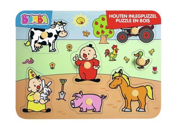 Bumba houten puzzel met nopjes -  dieren/boerderij - 7 stukken