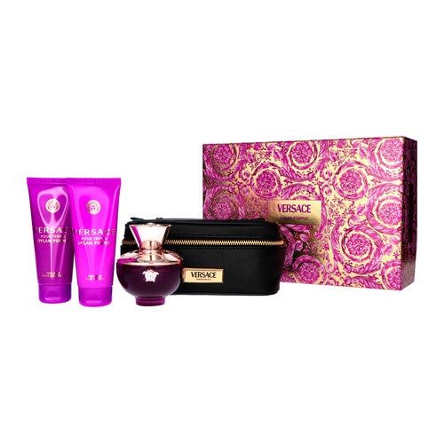 Versace Dylan Purple pour Femme Giftset - 100 ml eau de parfum spray + 100 ml showergel + 100 ml bodylotion + toilettas - cadeauset voor dames