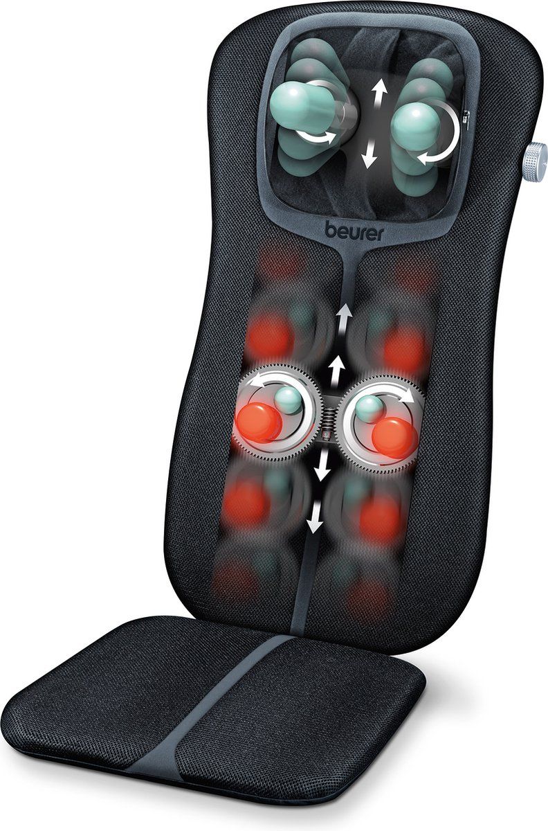 Beurer MG 254 Shiatsu Massagekussen - Massagestoel - 4 Shiatsu massagekoppen - 2 Shiatsu massagevingers - Verwarming - Roterende verlichte koppen - Handschakelaar - Automatische uitschakeling - 3 Jaar garantie