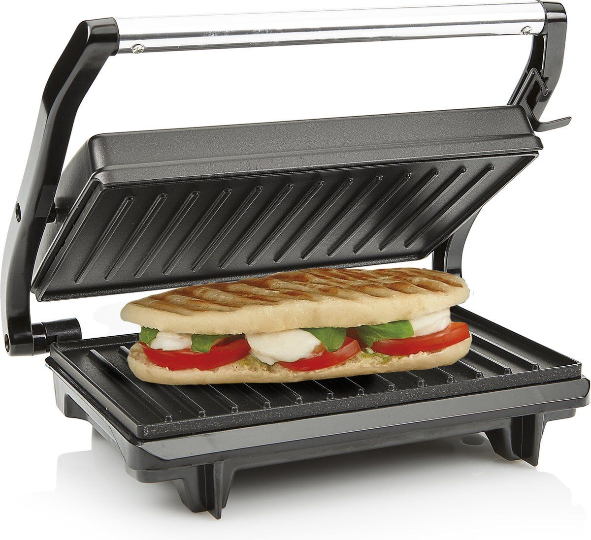 Tristar Contactgrill GR-2650 - Panini Grill en Tosti-ijzer- Anti-aanbaklaag - Zwevend deksel - 700W - RVS/Zwart