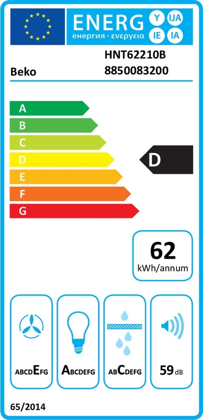 Beko HNT 62210 B 224 m³/uur Semi-inbouw (uittrekbaar) Zwart D