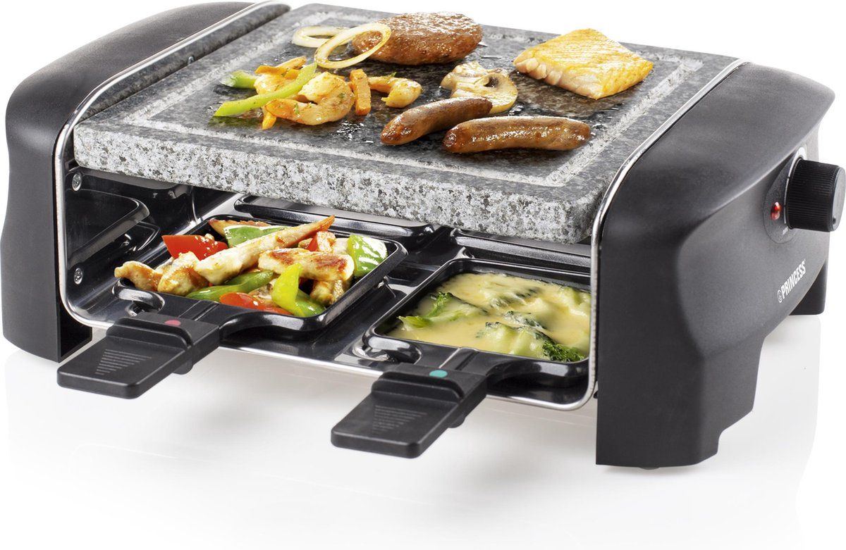 Princess Gourmetstel 162810 - Raclette Steengrill Party – 4 personen – 21 x 21 cm - Regelbare thermostaat - 600W