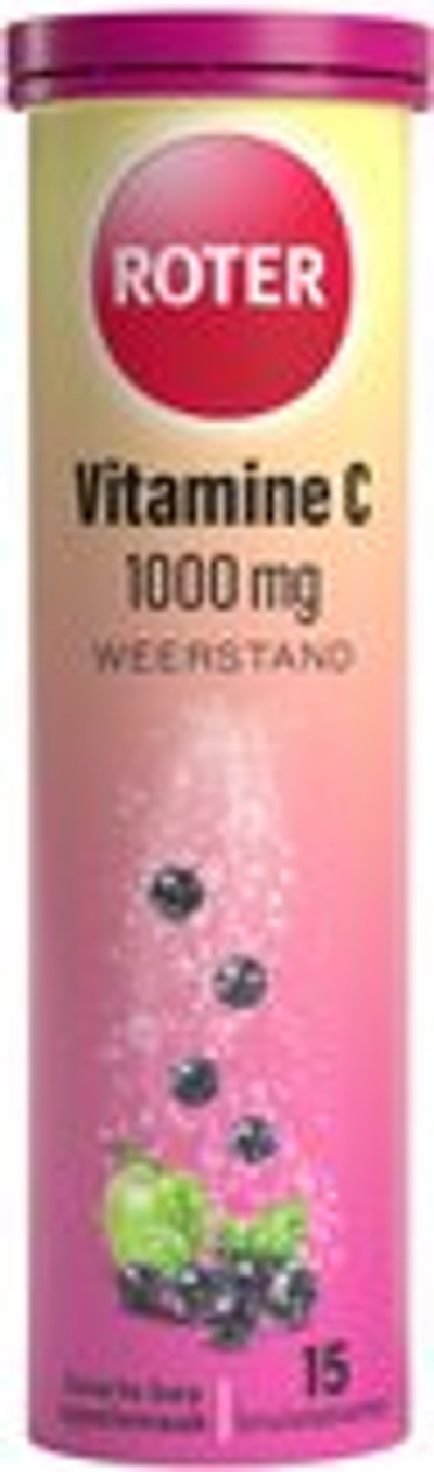 Roter Vitamine C 1000 mg bruis - Ondersteunt je natuurlijke weerstand - Suikervrij - Vegan - Met lekkere frisse zwarte bes-appelsmaak - 15 bruistabletten