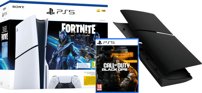 PlayStation 5 Slim Disc Edition + Fortnite Voucher + Black Ops 6 + Covers Zwart