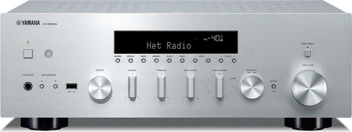 Yamaha R-N600A - Netwerkreceiver – Bluetooth connectiviteit - Platenspeler aansluiting - Zilver