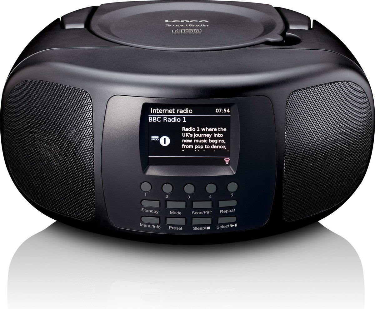 LENCO SCD-6000BK - Draagbare internet radio met DAB+/FM, Bluetooth®, CD-speler en groot LCD kleurendisplay - Zwart