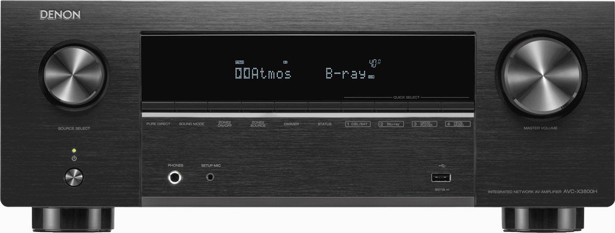 Denon AVC-X3800H AV Receiver met 9.4 kanalen, 8K Ultra HD, HEOS® Built-In, 3D-Audio Versterker, 180 Watt per kanaal en 6 HDMI-Ingangen- Zwart