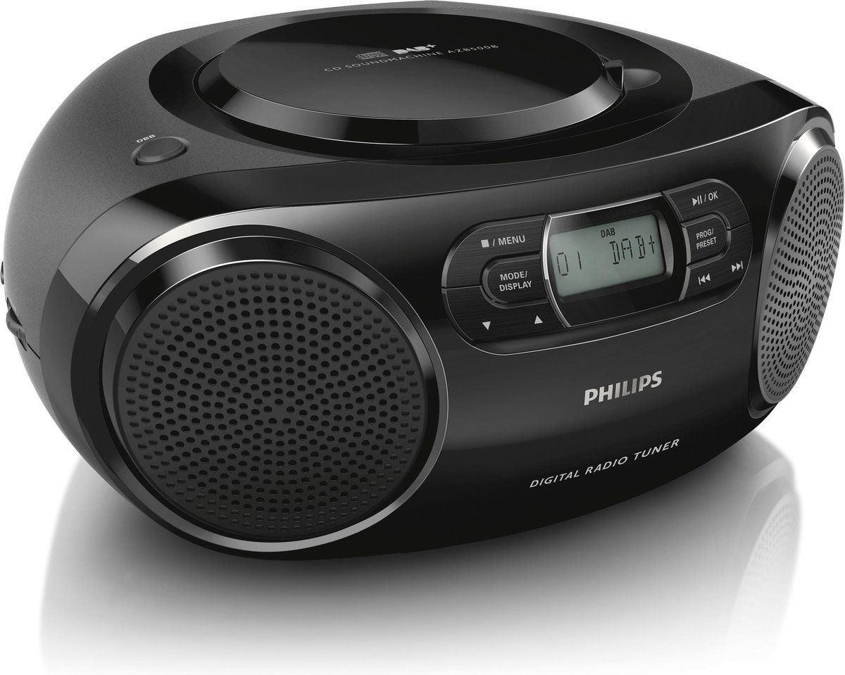 Philips Sound AZB500/12 DAB+ radio-cd-speler (DAB+/FM, dynamische basversterking, cd-weergave, shuffle/repeat-functie, 3,5 mm audio-ingang) zwart