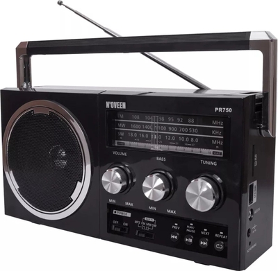 NOVEEN - PR750 Black Draagbare Radio - Zeer Gevoelige Ontvanger - Dre Radiobanden (FM / MW / SW) - U