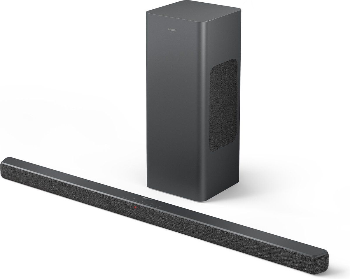 Philips TAB6309 Soundbar met draadloze subwoofer - 2.1 kanalen - 3D Surround Sound: Dolby Atmos & DTS Virtual:X - Ultra-compact: Kleine Soundbar voor TV - 160 W Max. 320 W - HDMI eARC - klein: beperkte breedte én zeer laag profiel