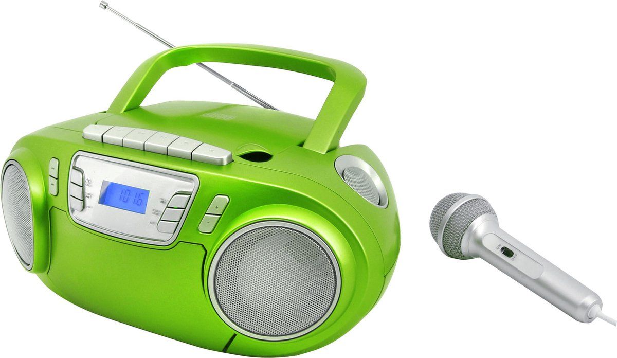 Soundmaster SCD5800GR - Boombox met FM-radio, cassettespeler, CD en externe microfoon, groen