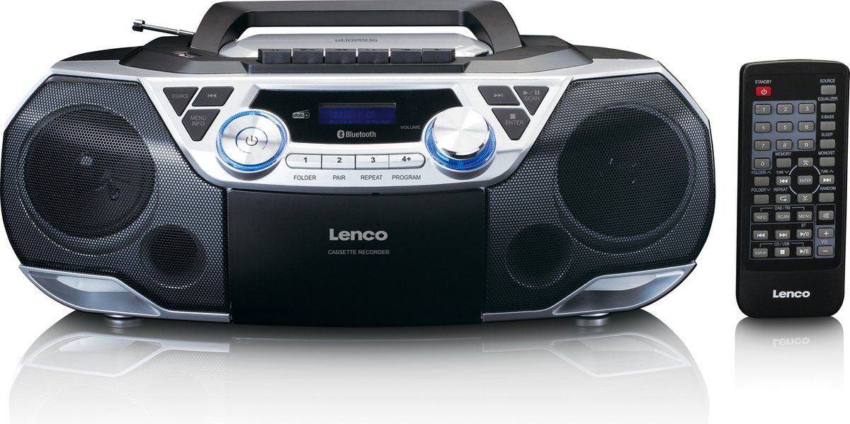 Lenco SCD-720SI - Draagbare radio met DAB radio, Bluetooth®, CD, casette recorder en USB speler - Zilver