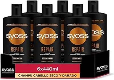Syoss - Shampoo voor droog en beschadigd haar uit de Repair-serie, repareert het haar diep en beschermt het - net als vers van de kapper, 6 x 440 ml 2640 ml