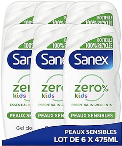 SANEX - Zero% Kids douchegel voor kinderen, lichaam en haar, biologisch afbreekbaar en veganistisch, 475 ml, 6 stuks