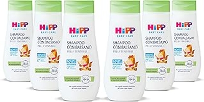 HiPP Baby Care Shampoo met balsem voor kinderen, ontwart het haar en beschermt de hoofdhuid, pH-waarde, voor de gevoelige huid, met natuurlijk biologisch amandelextract, 6 stuks à 200 ml