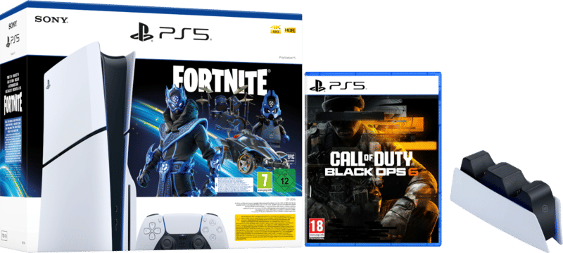 PlayStation 5 Slim Disc Edition + Fortnite Voucher + Black Ops 6 + Oplaadstation