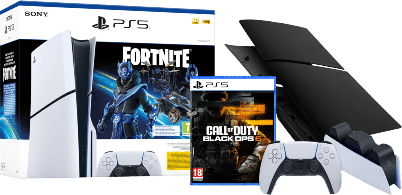 PS5 Slim Disc Edition Fortnite + Black Ops 6 + Covers + Extra Controller + Oplaadstation