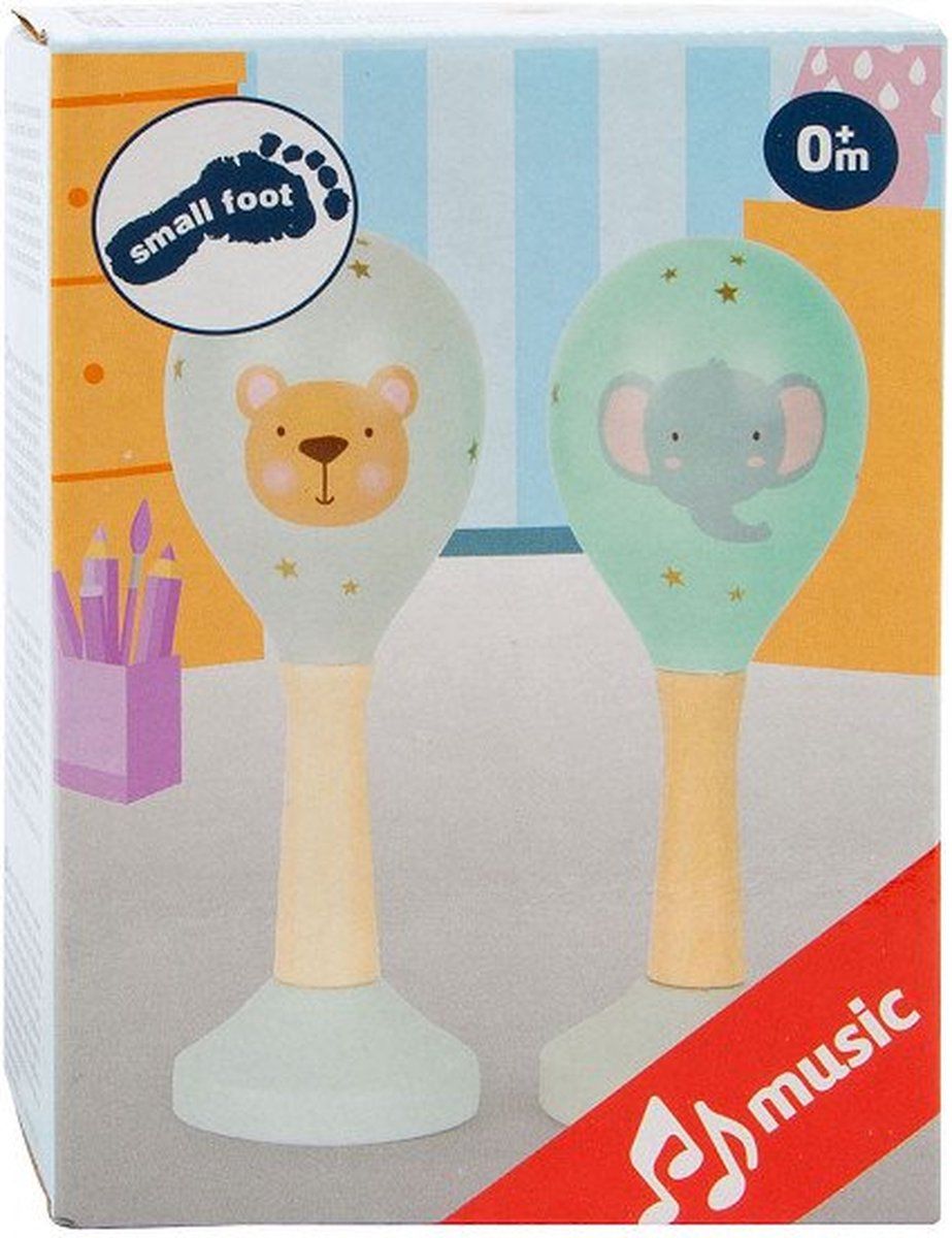 Small Foot - Houten Baby Rammelaar Maracas Dier, Set van 2