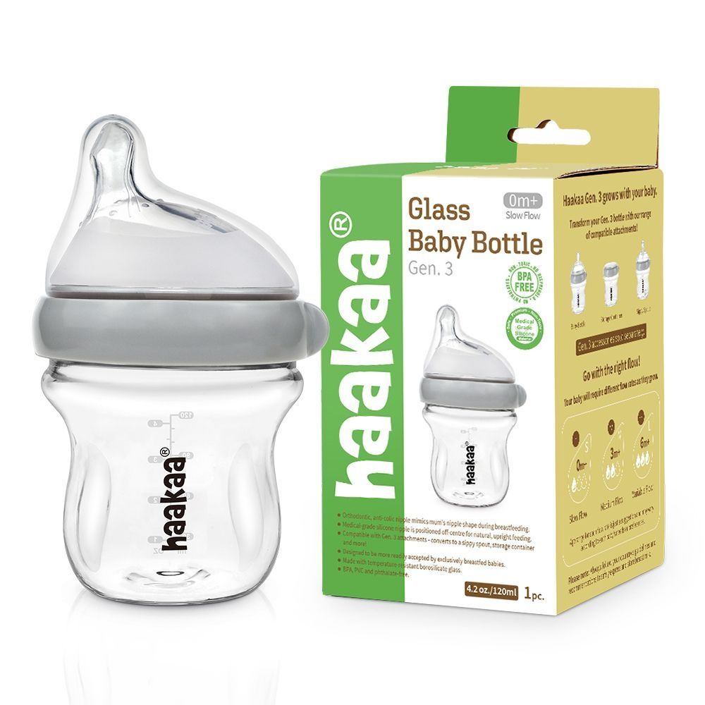 Haakaa Gen 3. Glazen Babyfles Grey - 120ml