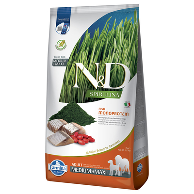 Voordeelpakket: 2x7kg N&D Dog Spirulina Adult Medium/Maxi met haring droog hondenvoer - hondenbrokken