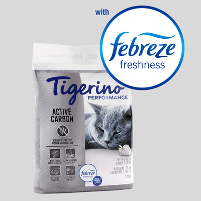 Tigerino Performance Active Carbon Febreze/Ambi Pur Freshness geur van Fris Wasgoed Kattenbakvulling - 12 liter
