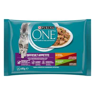 4x85g PURINA ONE Difficult Appetite Kip & Kalkoen natvoer voor katten - natvoer katten
