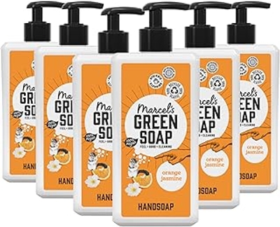 Marcel's Green Soap - Handzeep oranje en jasmijn - zeepdispenser voor de handen - 100% milieuvriendelijk - 100% veganistisch - 97% biologisch afbreekbaar - 500 ml - 6 verpakkingen