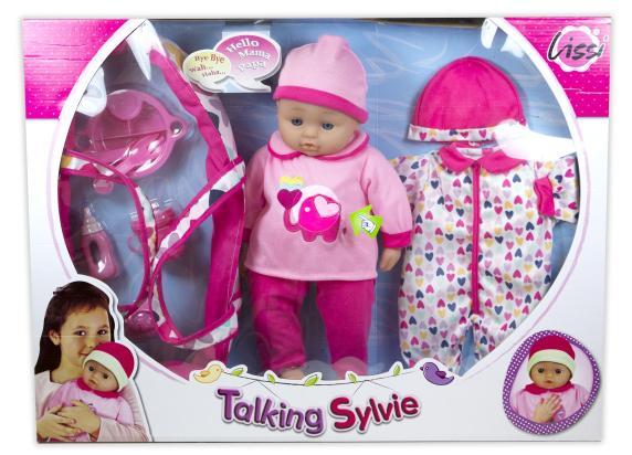 Lissi Dolls Talking Sylvie 41cm met 6 geluiden, outfit en draa