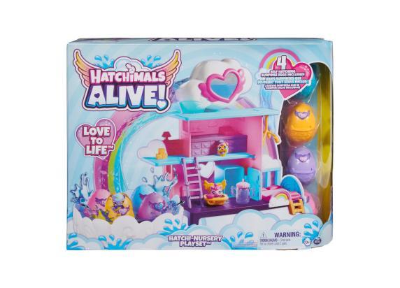 Hatchimals Alive - Hatchi-Nursery-speelset - met 4 minifiguren in eieren die zelf uitkomen en 13 accessoires