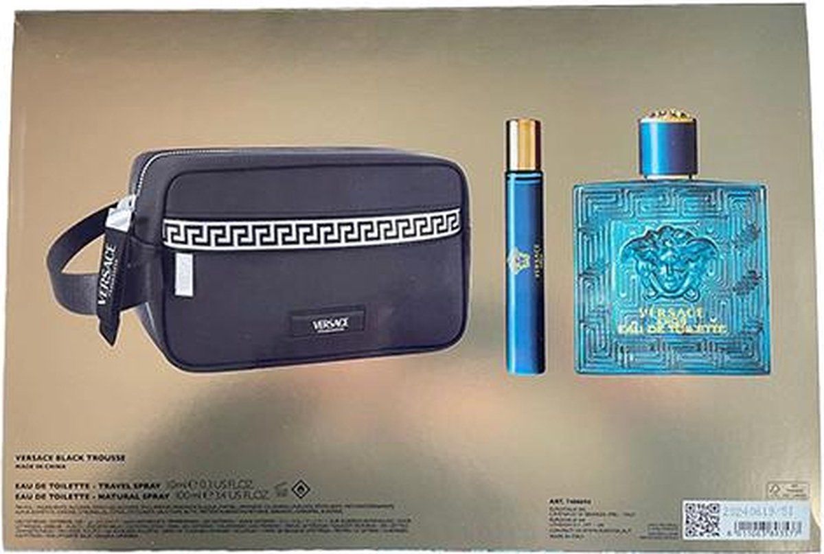 Versace Eros Homme Gift Set EDT 100ML + EDT 10ML + Black Trousse