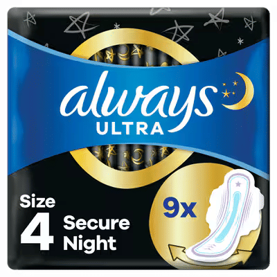 Always Ultra Maandverband Secure Night Met Vleugels 9 stuks