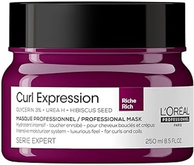L'Oréal Professionnel, Verzorgend Haarmasker, Voor Golvend en Krullend Haar, Hydrateert en Voedt Krullen Intensief, Met Glycerine, Ureum H en Hibiscuszaadextract, Curl Expression, 250ml