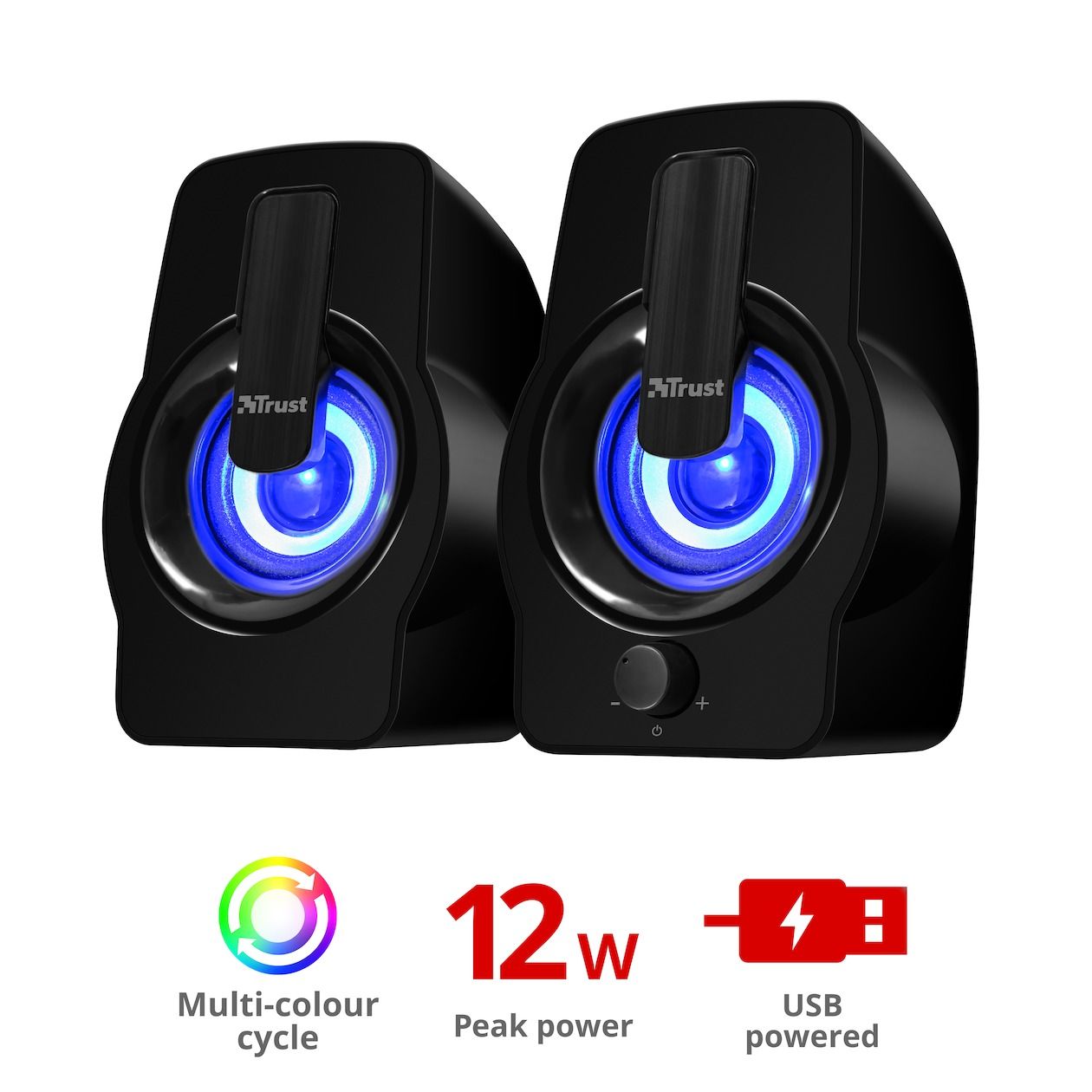 Trust Gemi Met RGB LED verlichte 2.0-luidsprekerset PC speaker Zwart