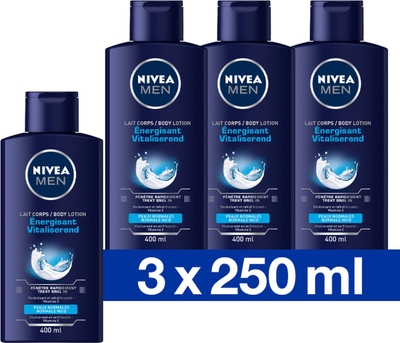 NIVEA MEN Vitaliserende Bodylotion - 24 Uur Hydratatie - Met Vitamine E - Lotion Voor Normale Huid - Lichaamsverzorging - 3x400 ml