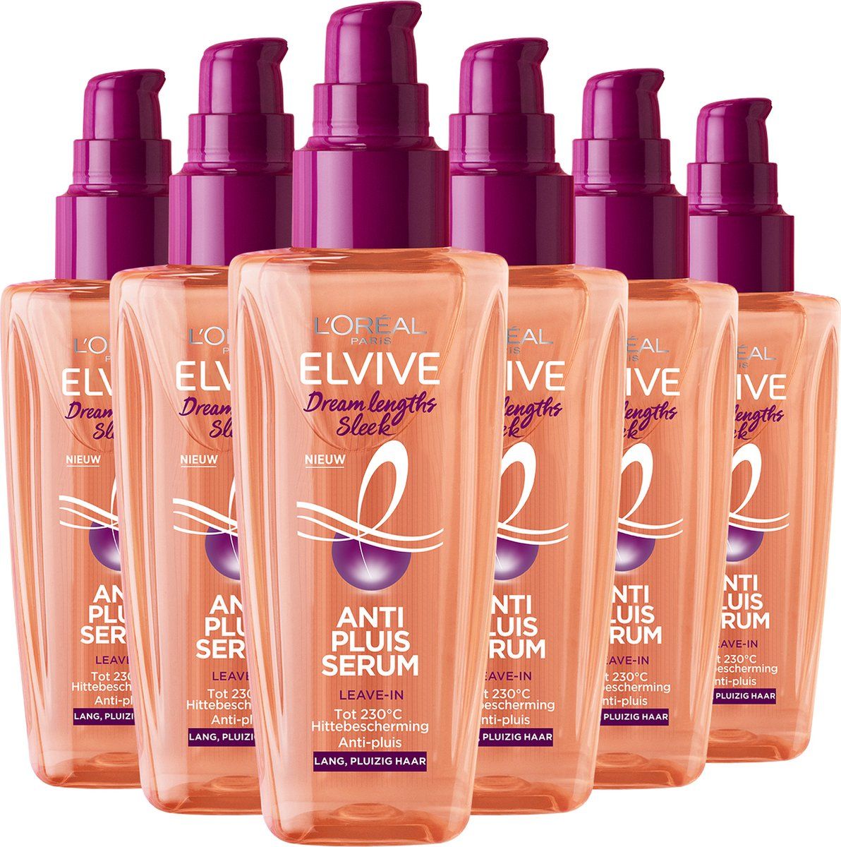 L'Oréal Paris Elvive Dream Lengths Sleek Haarserum Voordeelverpakking Met Keratine - Lang, Beschadigd Haar - Unisex - 6 x 100ml