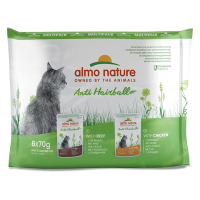 5 + 1 gratis! Almo Nature Holistic Anti Hairball 6 x 70 g 6 x 70 g Kip & Rund - natvoer katten