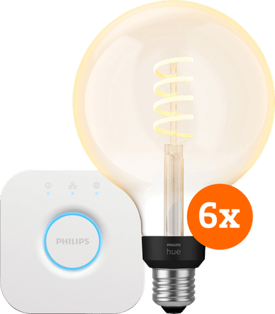 Philips Hue Filament White Ambiance Globe XL 6-Pack + Bridge